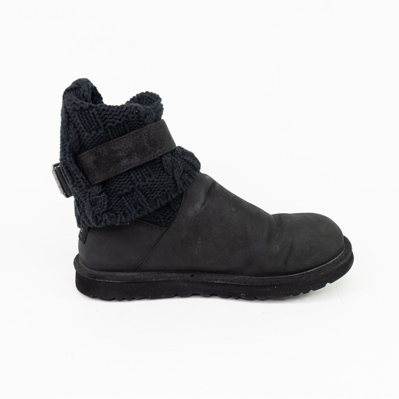 UGG Cassidee Knit Leather Brown Winter Boots  1007690 Buckle Pull On Womens 9 - Picture 9 of 10